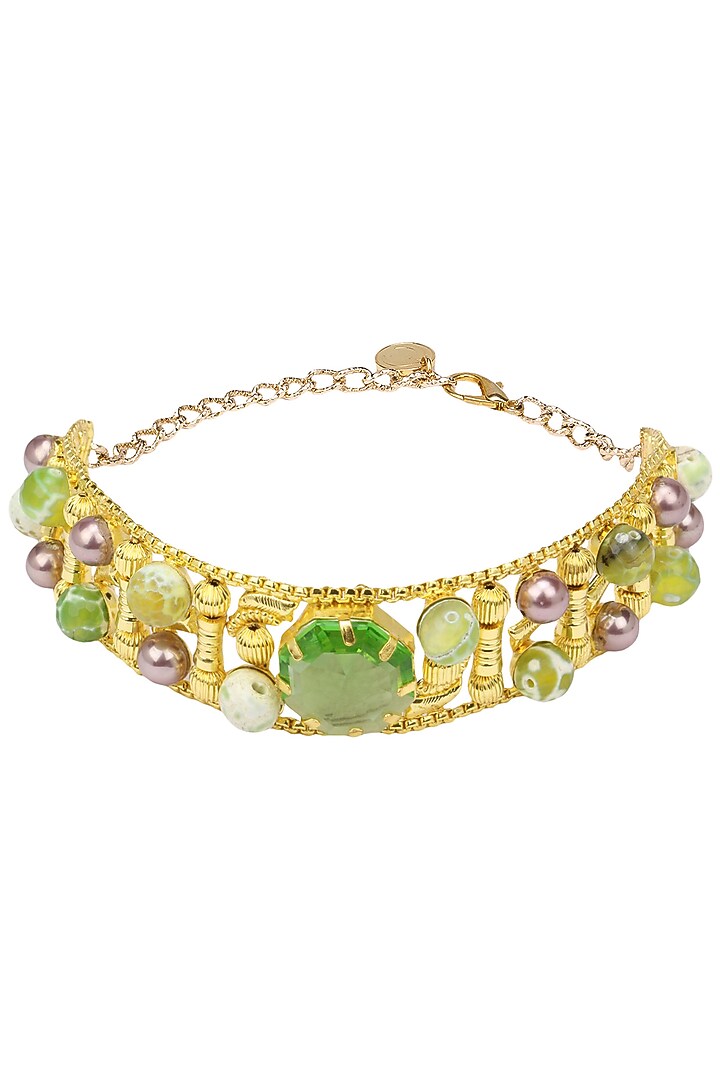 Valliyan by Nitya Arora presents Gold plated green glass stone choker available only at Pernia's Pop Up Shop.