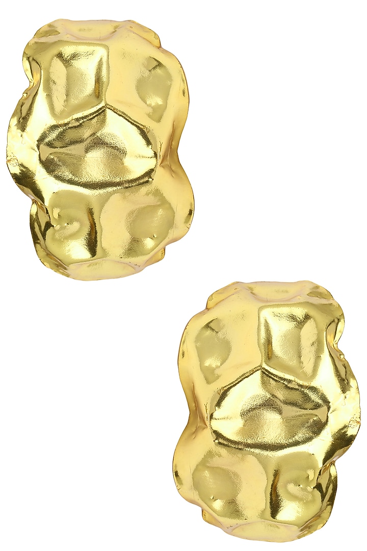 Valliyan by Nitya Arora presents Gold plated beaten hoop earrings available only at Pernia's Pop Up Shop.