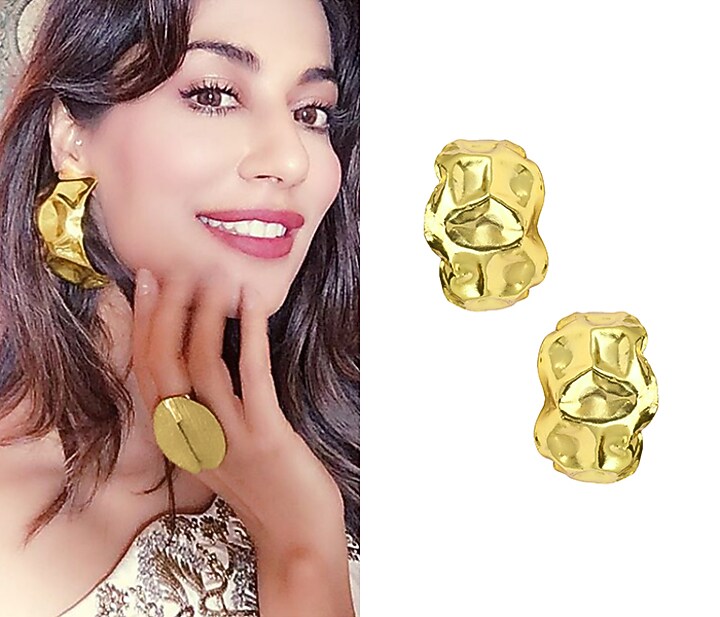 Valliyan by Nitya Arora presents Gold plated beaten hoop earrings available only at Pernia's Pop Up Shop.