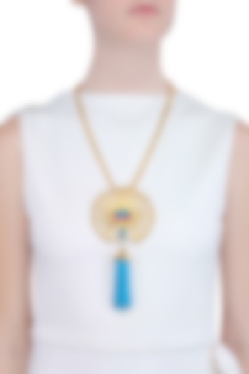 Gold Finish Round Jaal Semi Precious Stone Pendant Chain Necklace by Valliyan by Nitya Arora