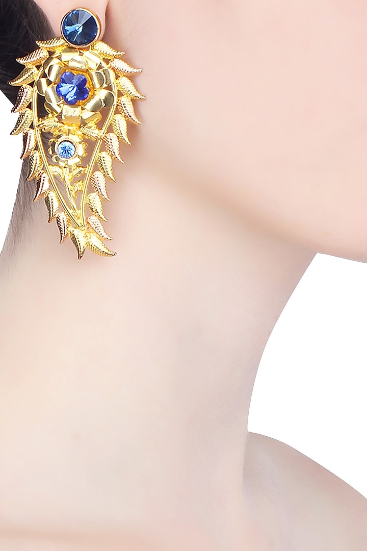 Gold and Rose Gold Finish Semi Precious Stone Paisley Earrings by Valliyan by Nitya Arora