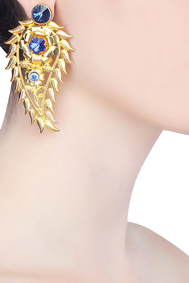 Vaaliyan by Nitya Arora presents Gold and rose gold finish semi precious stone paisley earrings available only at Pernia's Pop Up Shop.