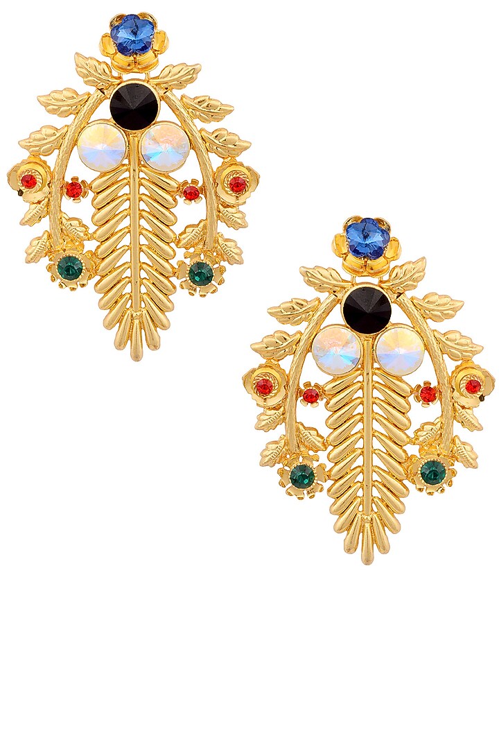 Vaaliyan by Nitya Arora presents Gold finish semi precious stone earrings available only at Pernia's Pop Up Shop.