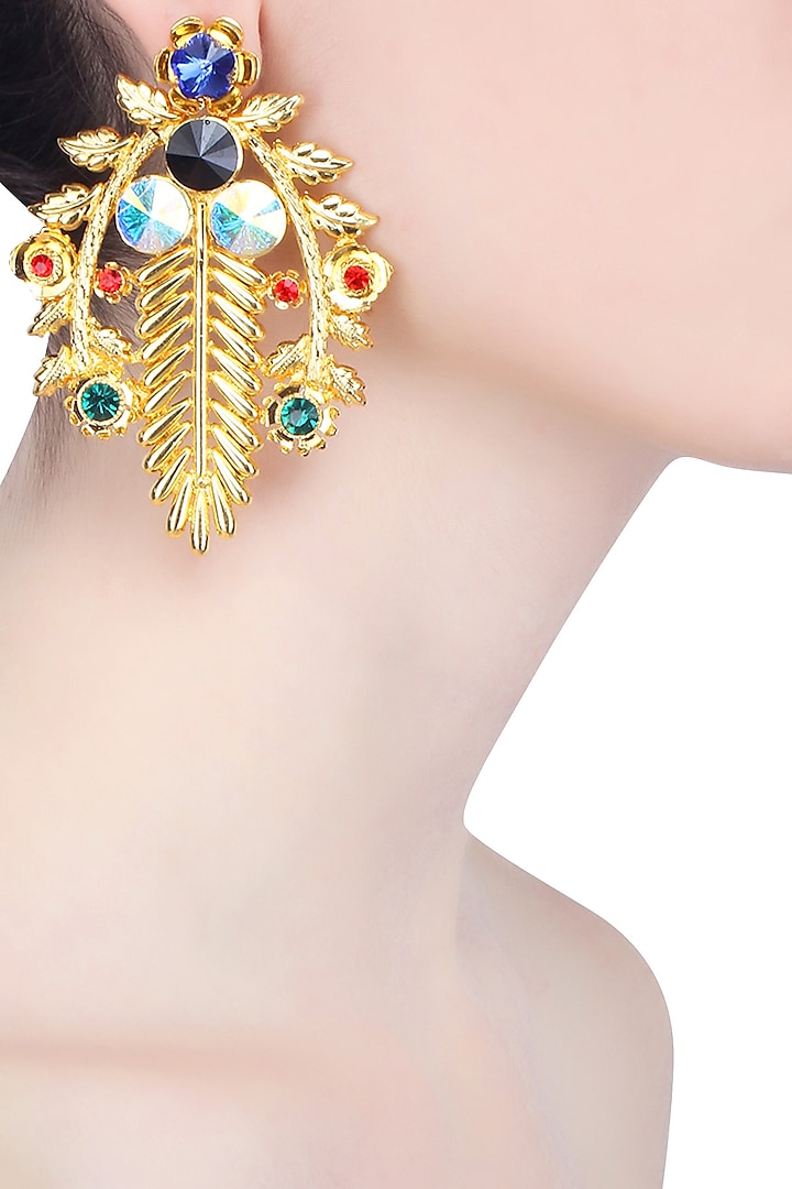 Gold Finish Semi Precious Stone Earrings by Valliyan by Nitya Arora