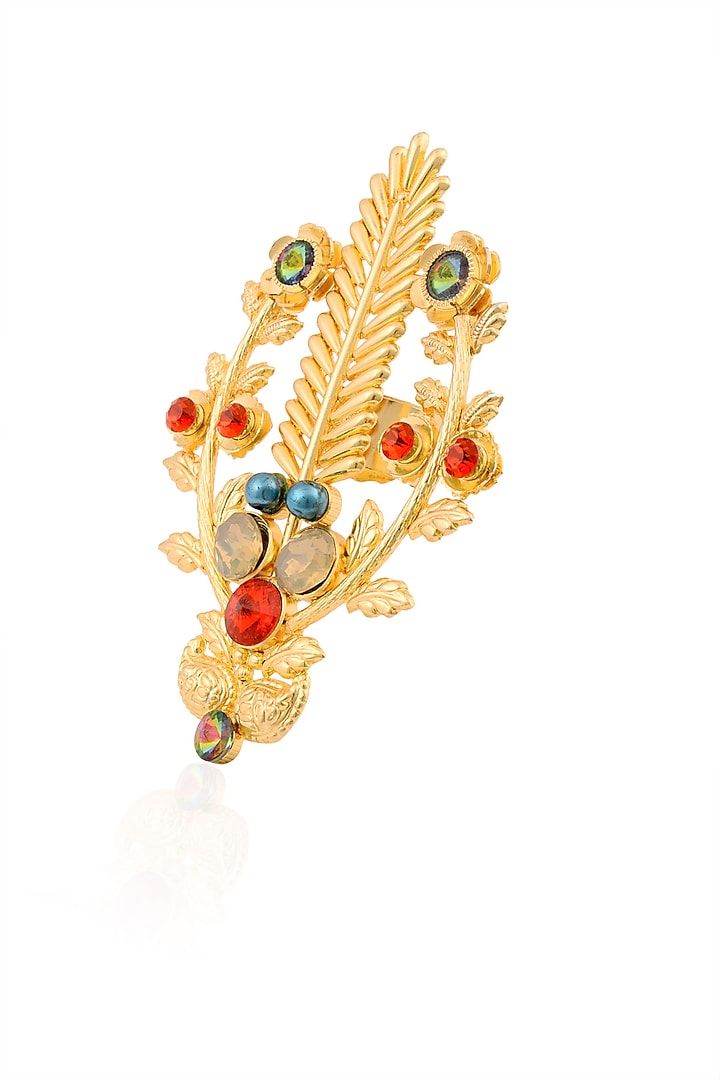 Vaaliyan by Nitya Arora presents Gold finish multicolor semi precious stone ring available only at Pernia's Pop Up Shop.