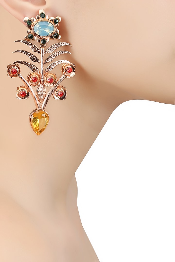 Rose Gold Plated Topaz Stone Earrings by Valliyan by Nitya Arora