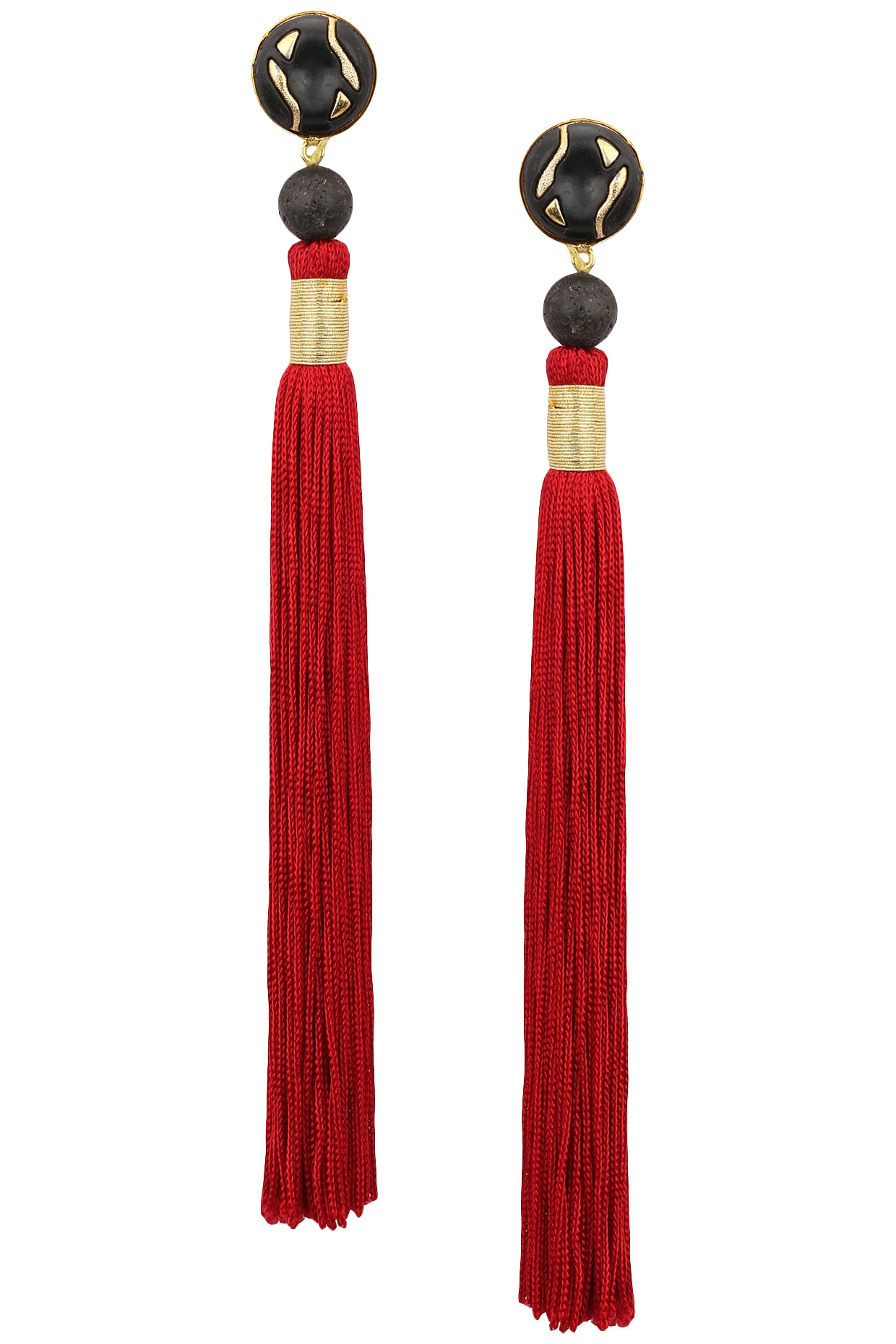 Black Ring & Tassel Gold Leaf Earrings | Hooks and Luxe