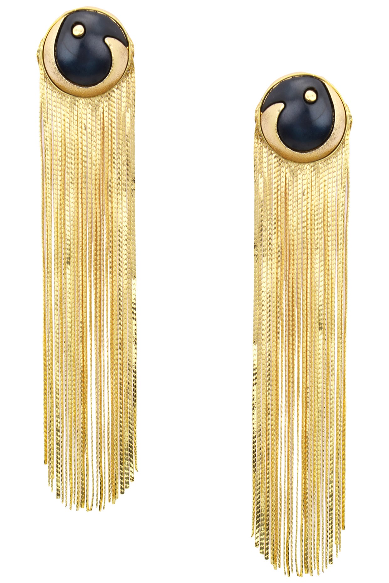 14k handmade gold plated brass black tassel black thread earrings for girls