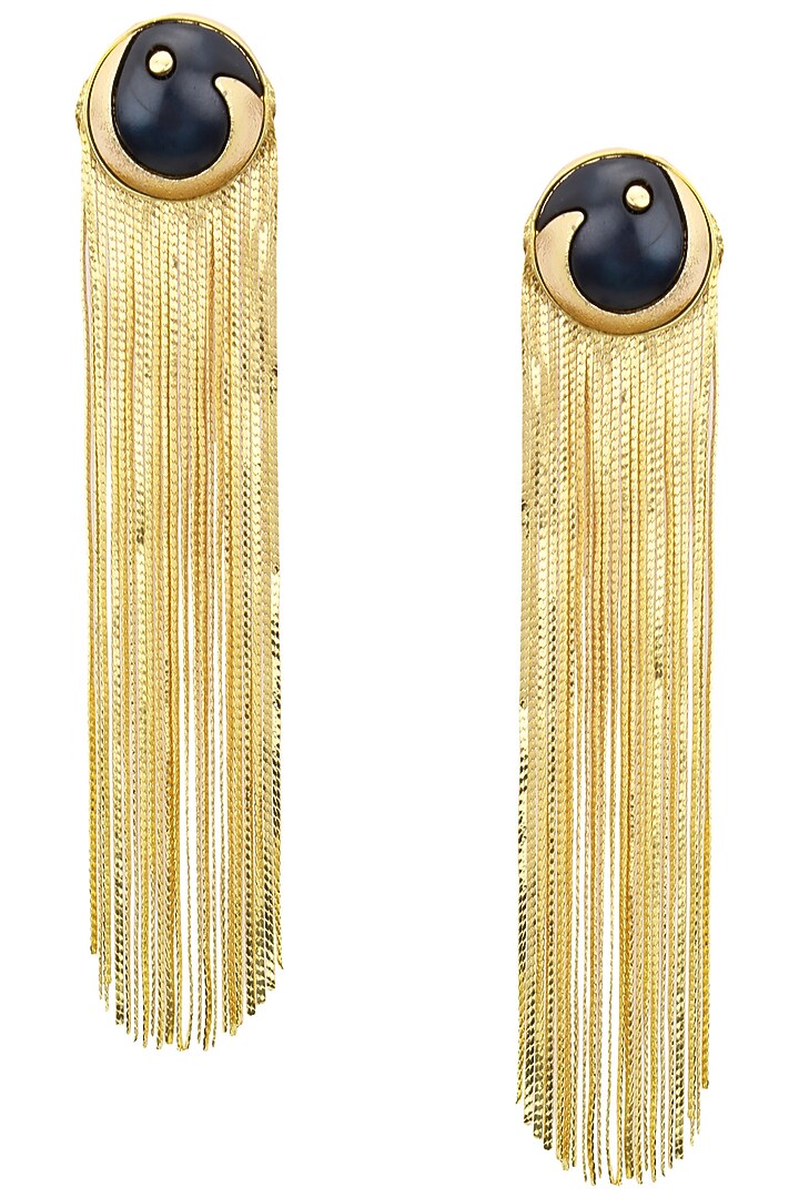 Gold plated black acrylic top and metal tassel earrings available only at Pernia's Pop Up Shop.