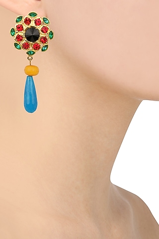 Gold Plated Red and Green Stone Earrings by Valliyan by Nitya Arora