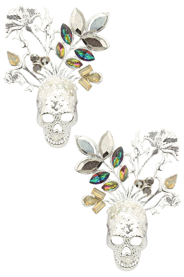 Rhodium finish multicolor stone skull earrings available only at Pernia's Pop Up Shop.