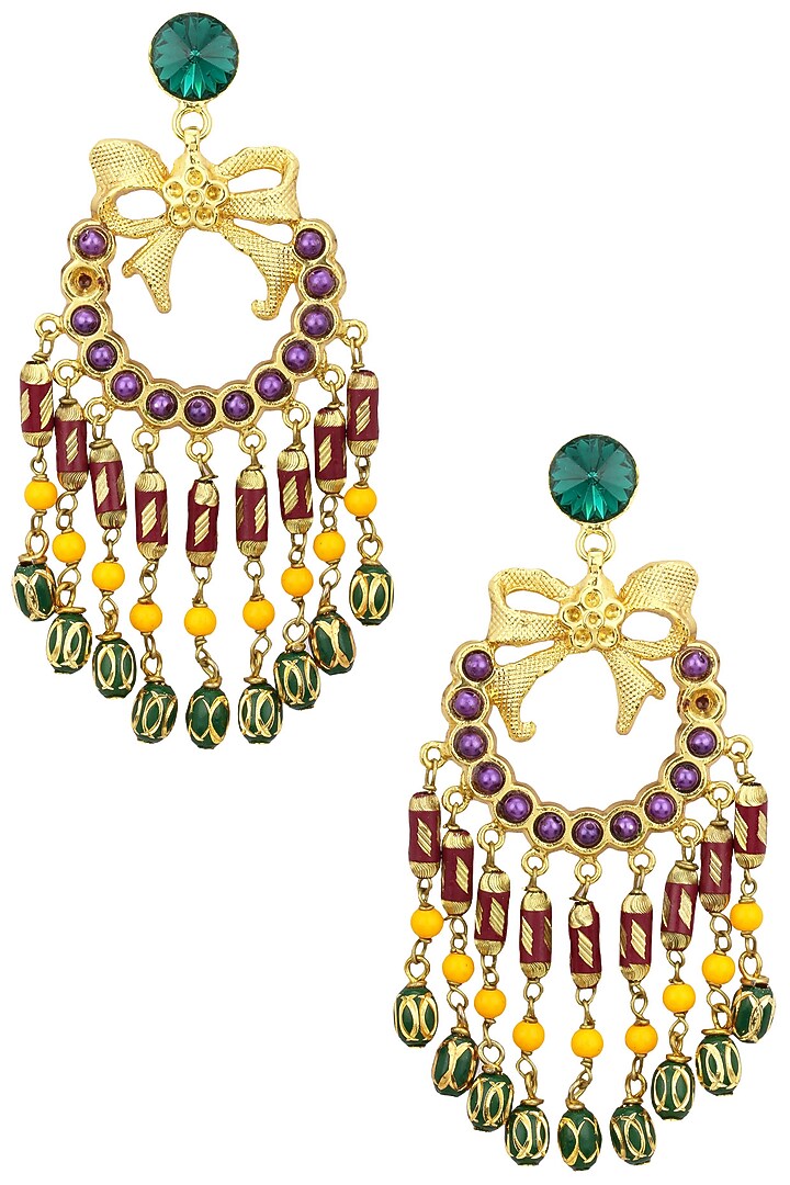 Gold plated multi stone bow earrings available only at Pernia's Pop Up Shop.