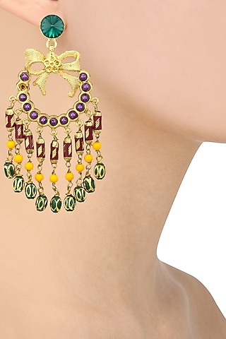Gold Plated Multi Stone Bow Earrings by Valliyan by Nitya Arora
