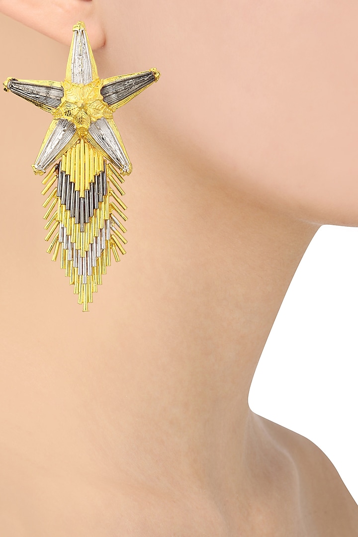 Gold and Silver Star Spray Earrings by Valliyan by Nitya Arora