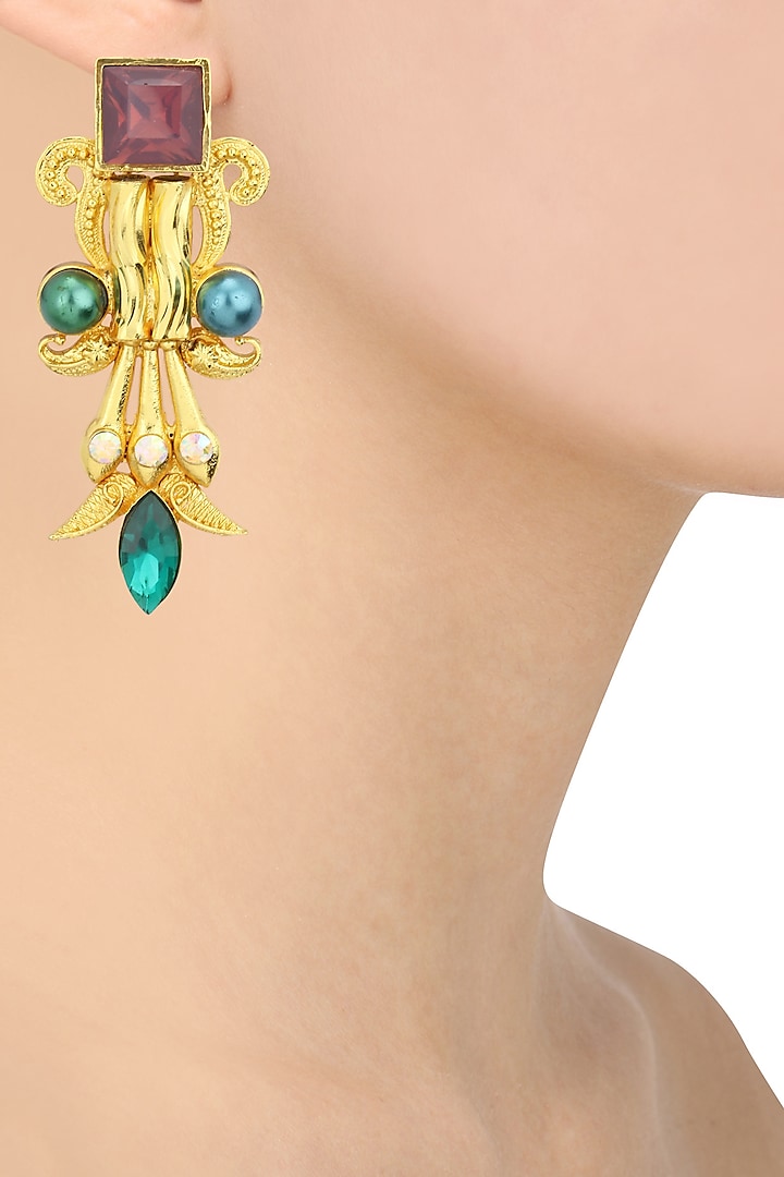 Gold Plated Rococo Pillar Earrings by Valliyan by Nitya Arora