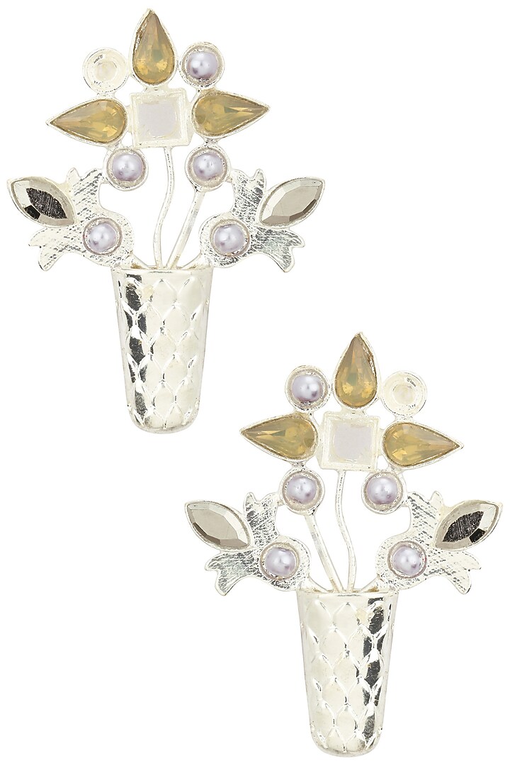 Rhodium plated semi precious stone and pearl gamla earrings available only at Pernia's Pop Up Shop. available only at Pernia's Pop Up Shop.