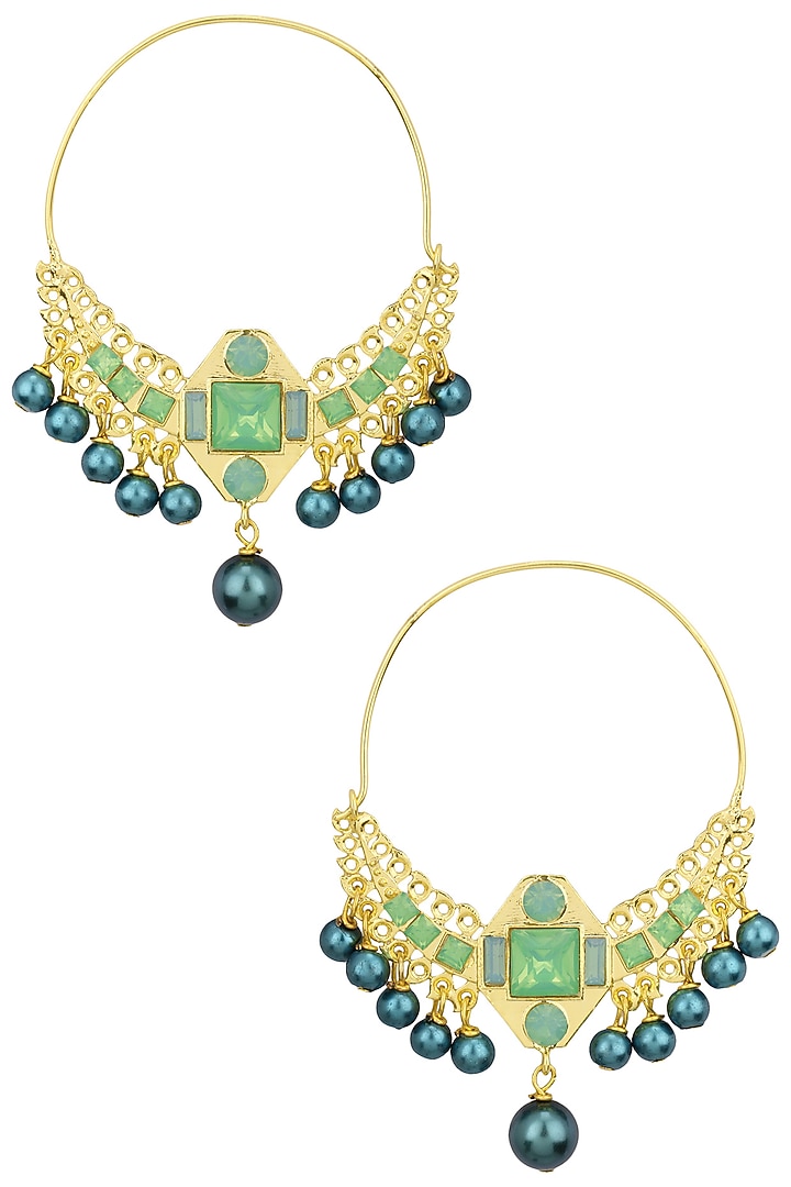 Gold plated dangler hoop earrings available only at Pernia's Pop Up Shop. available only at Pernia's Pop Up Shop.