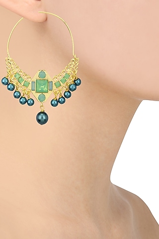 Gold Plated Dangler Hoop Earrings by Valliyan by Nitya Arora