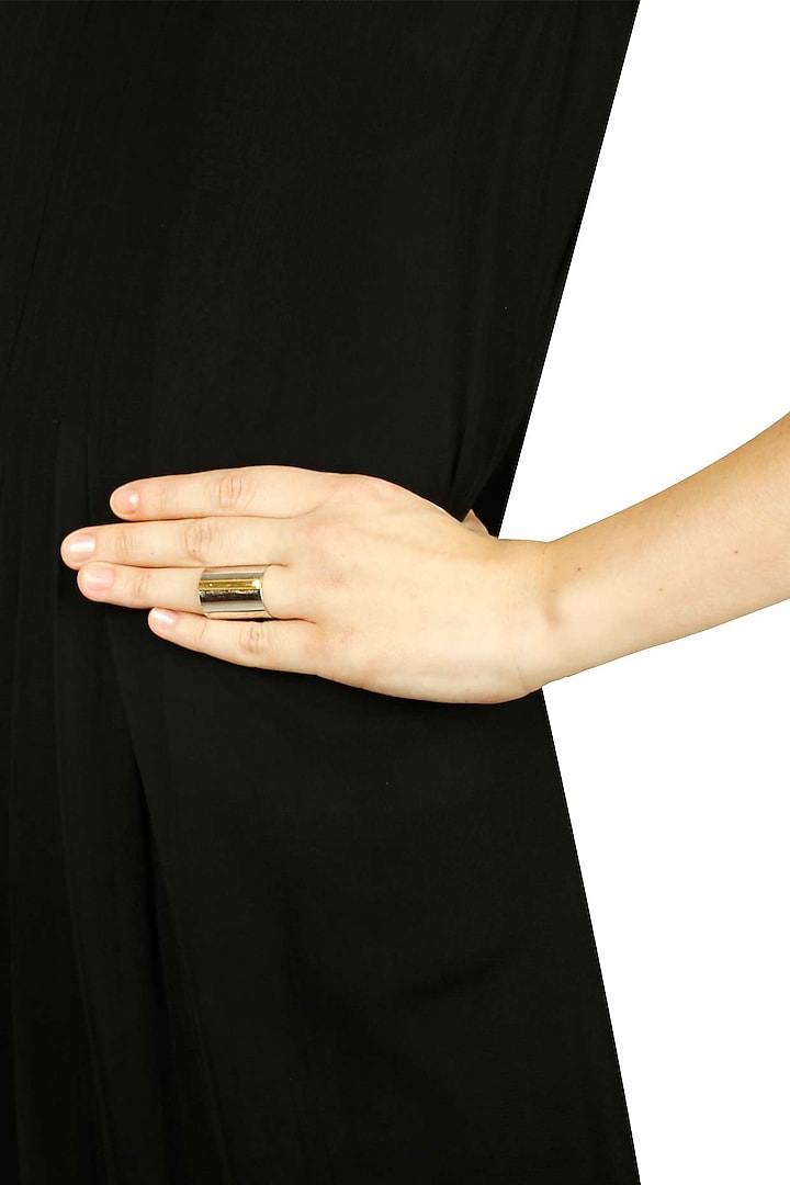 Gunmetal finish letter 'I' embossed adjustable ring available only at Pernia's Pop Up Shop.