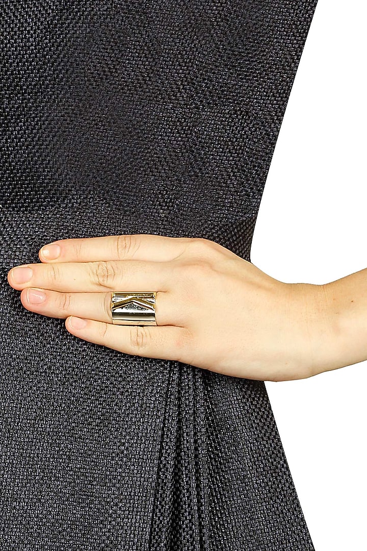 Gunmetal finish letter 'K' embossed adjustable ring available only at Pernia's Pop Up Shop.