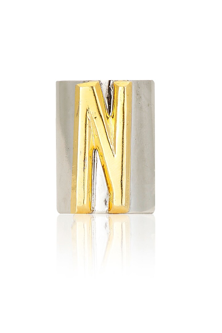 Gunmetal finish letter 'N' embossed adjustable ring available only at Pernia's Pop Up Shop.