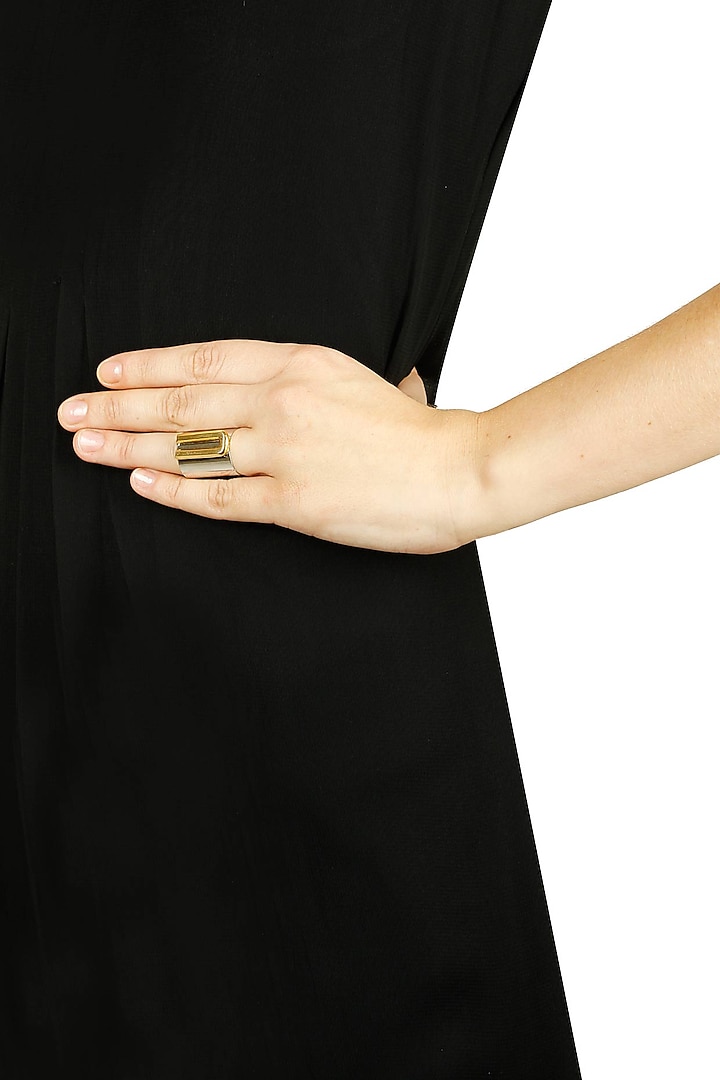 Gunmetal finish letter 'U' embossed adjustable ring available only at Pernia's Pop Up Shop.