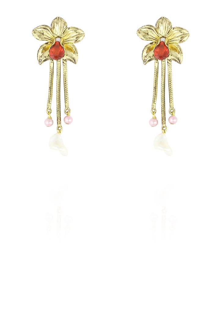 Gold finish semi precious stone fringe flower earrings available only at Pernia's Pop Up Shop.