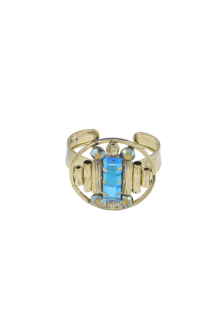 Gold finish semi precious stone round motif cuff available only at Pernia's Pop Up Shop.