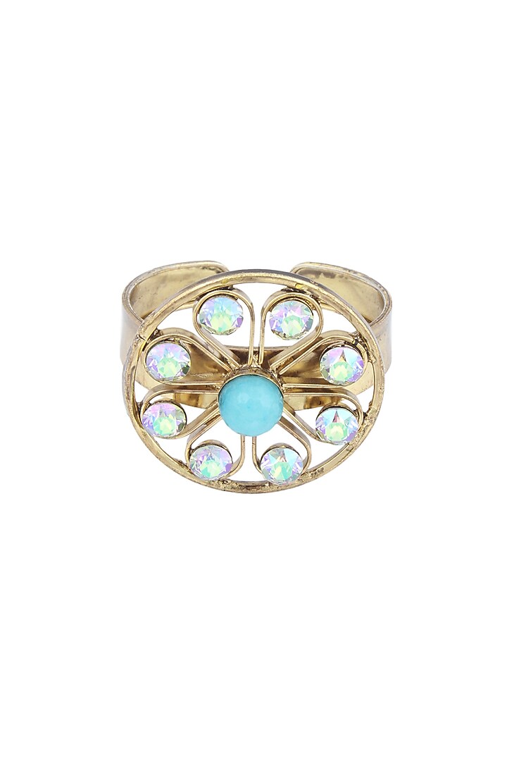 Gold finish semi precious stone flower motif cuff available only at Pernia's Pop Up Shop.