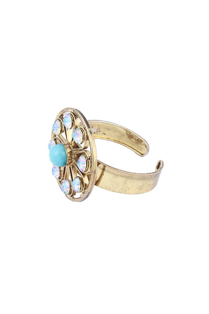 Gold finish semi precious stone flower motif cuff available only at Pernia's Pop Up Shop.