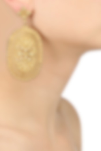 Gold Plated Textured Shenai Earrings by Valliyan by Nitya Arora