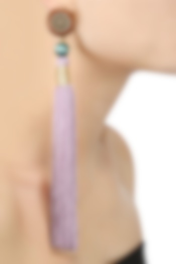 Valliyan by Nitya Arora presents Gold plated lilac silk long tassel earrings available only at Pernia's Pop Up Shop.