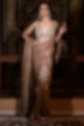 Bronze Tissue Wedding Saree Set by VANA ETHNICS at Pernia's Pop Up Shop