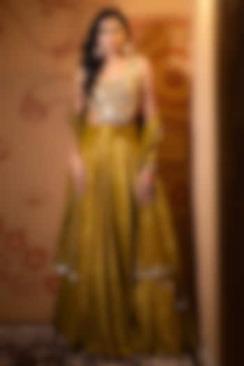 Moss Gold Tissue Mirror Embellished Wedding Lehenga Set by VANA ETHNICS at Pernia's Pop Up Shop