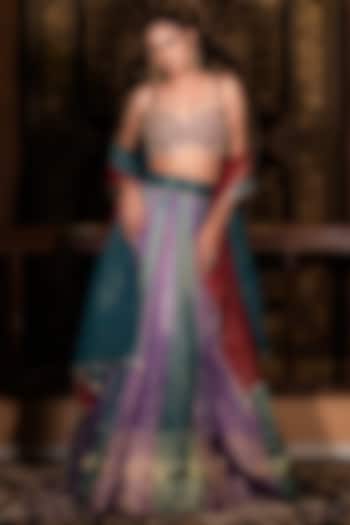 Multi-Colored Banarasi Silk Mirror Embellished Wedding Lehenga Set by VANA ETHNICS at Pernia's Pop Up Shop