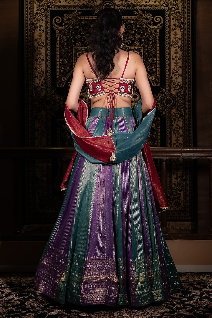 Multi-Colored Banarasi Silk Mirror Embellished Wedding Lehenga Set by VANA ETHNICS at Pernia's Pop Up Shop