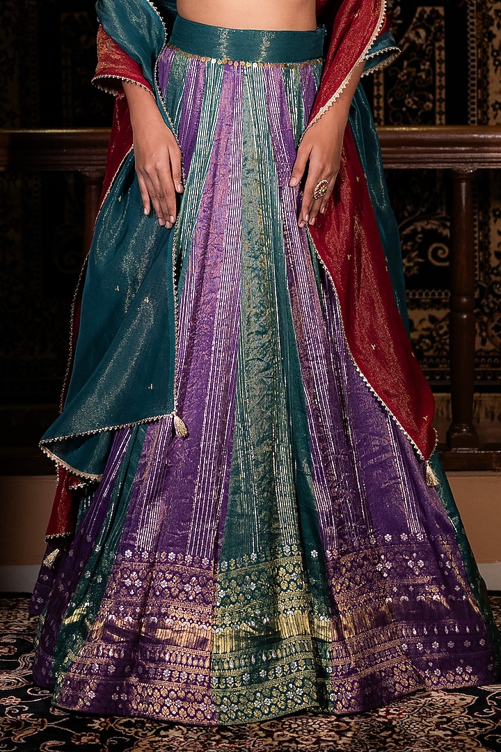 Multi-Colored Banarasi Silk Mirror Embellished Wedding Lehenga Set by VANA ETHNICS at Pernia's Pop Up Shop