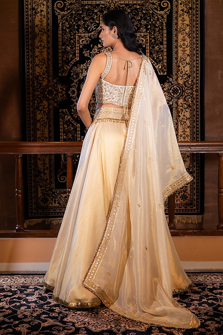 Ivory & Gold Flat Silk Zardosi Embroidered Wedding Lehenga Set by VANA ETHNICS at Pernia's Pop Up Shop