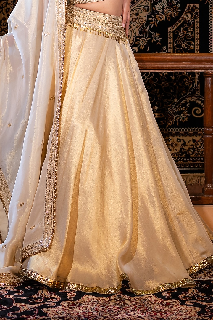 Ivory & Gold Flat Silk Zardosi Embroidered Wedding Lehenga Set by VANA ETHNICS at Pernia's Pop Up Shop