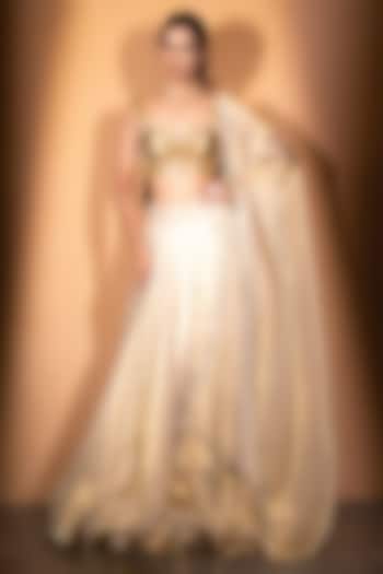 Ivory Gold Tissue Sequins Work Wedding Lehenga Set by VANA ETHNICS at Pernia's Pop Up Shop