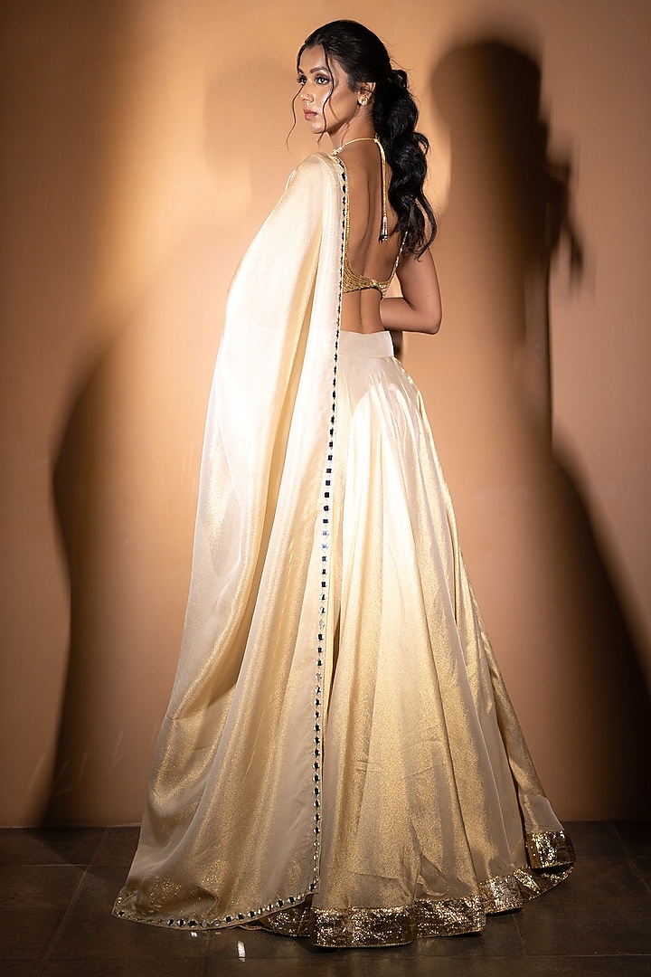 Ivory Gold Tissue Sequins Work Wedding Lehenga Set by VANA ETHNICS at Pernia's Pop Up Shop
