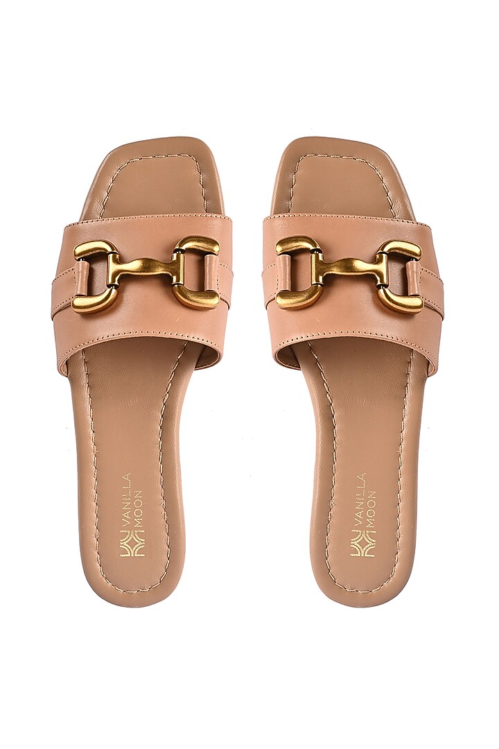 Tan Leather Flats by VANILLA MOON at Pernia's Pop Up Shop