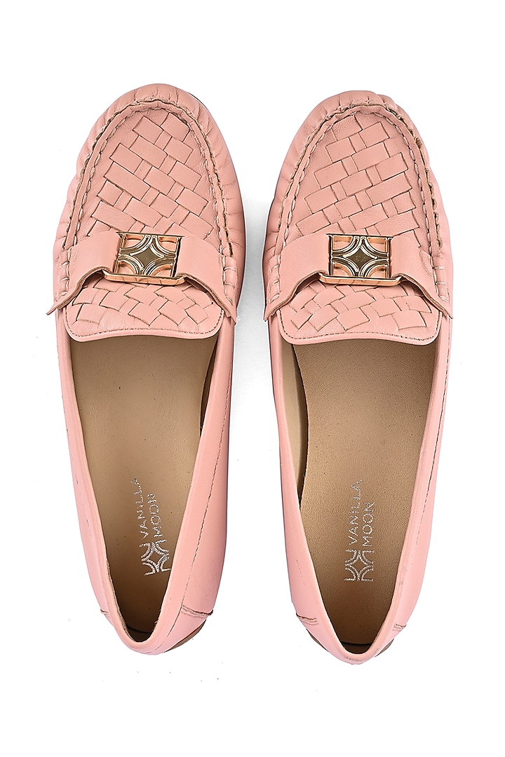 Pink Leather Moccasin Shoes by VANILLA MOON