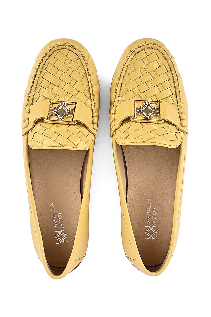 Yellow Leather Moccasin Shoes by VANILLA MOON