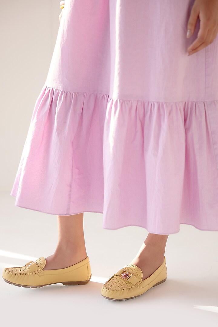 Yellow Leather Moccasin Shoes by VANILLA MOON at Pernia's Pop Up Shop
