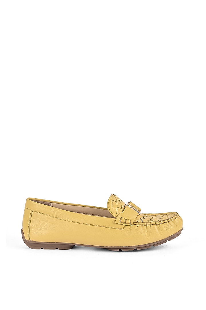 Yellow Leather Moccasin Shoes by VANILLA MOON at Pernia's Pop Up Shop