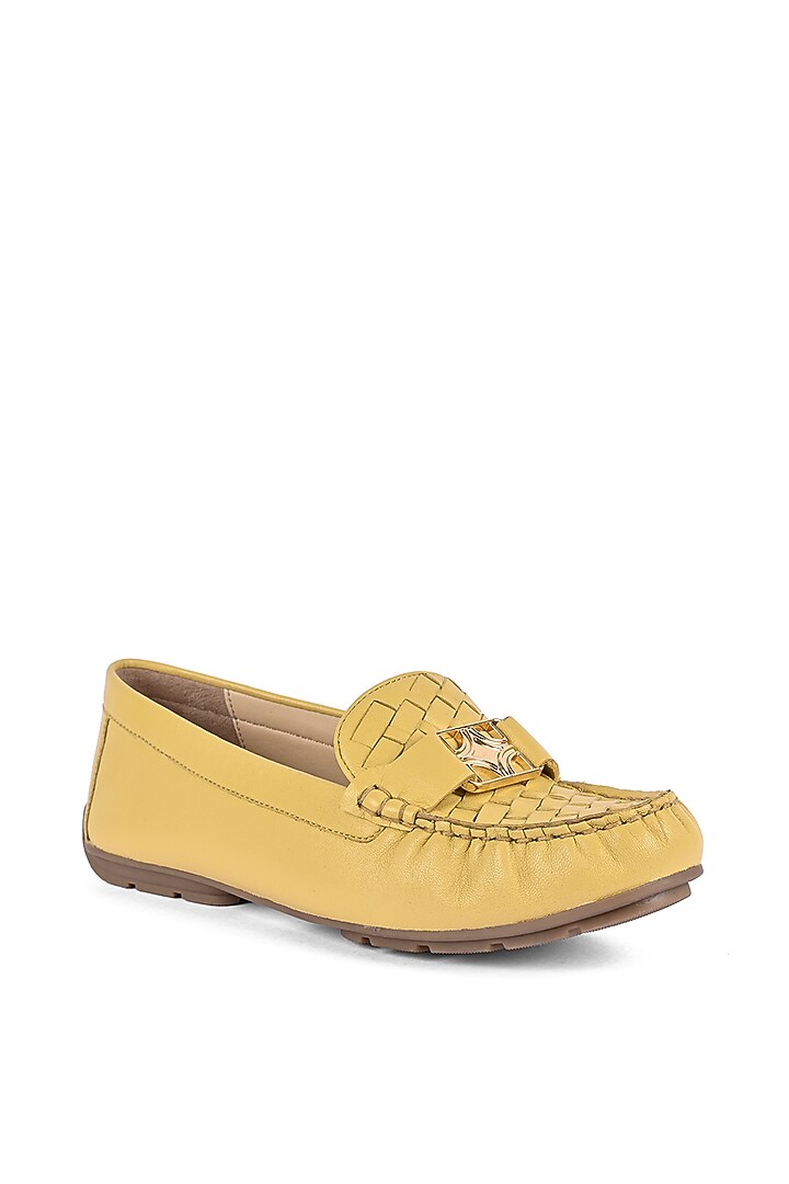 Yellow Leather Moccasin Shoes by VANILLA MOON at Pernia's Pop Up Shop
