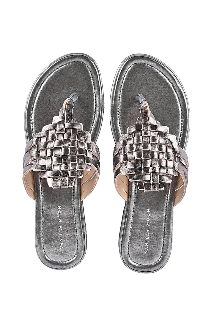 Pewter Metallic Strappy Flats by VANILLA MOON
