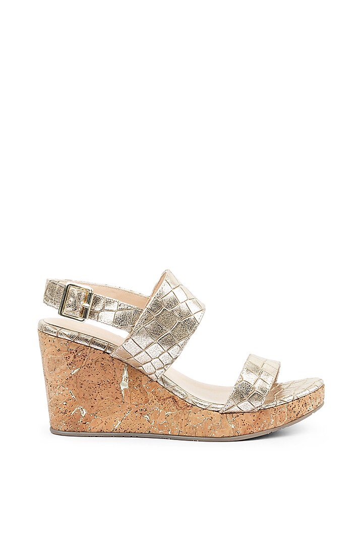 Gold Printed Wedge Sandals by VANILLA MOON