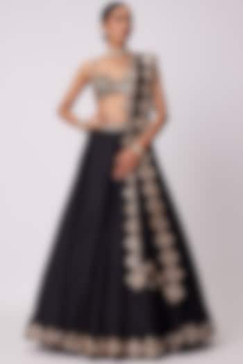 Black Organza Mirror Embroidered Lehenga Set by Vvani by Vani Vats